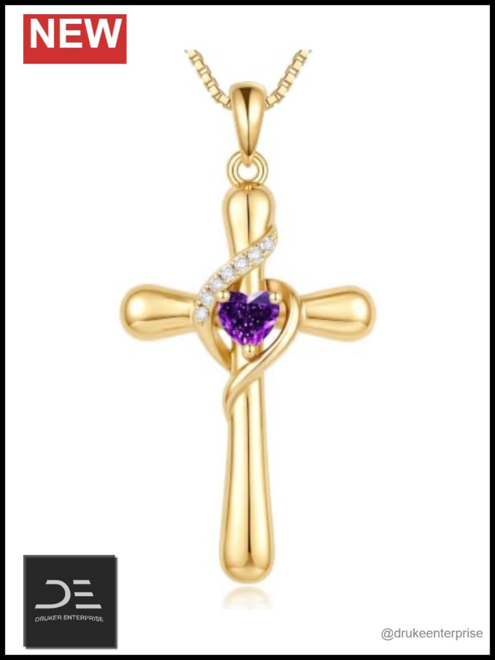 14K Gold Plated Heart Birthstone Cross Pendant Necklace for Women Hypoallergenic